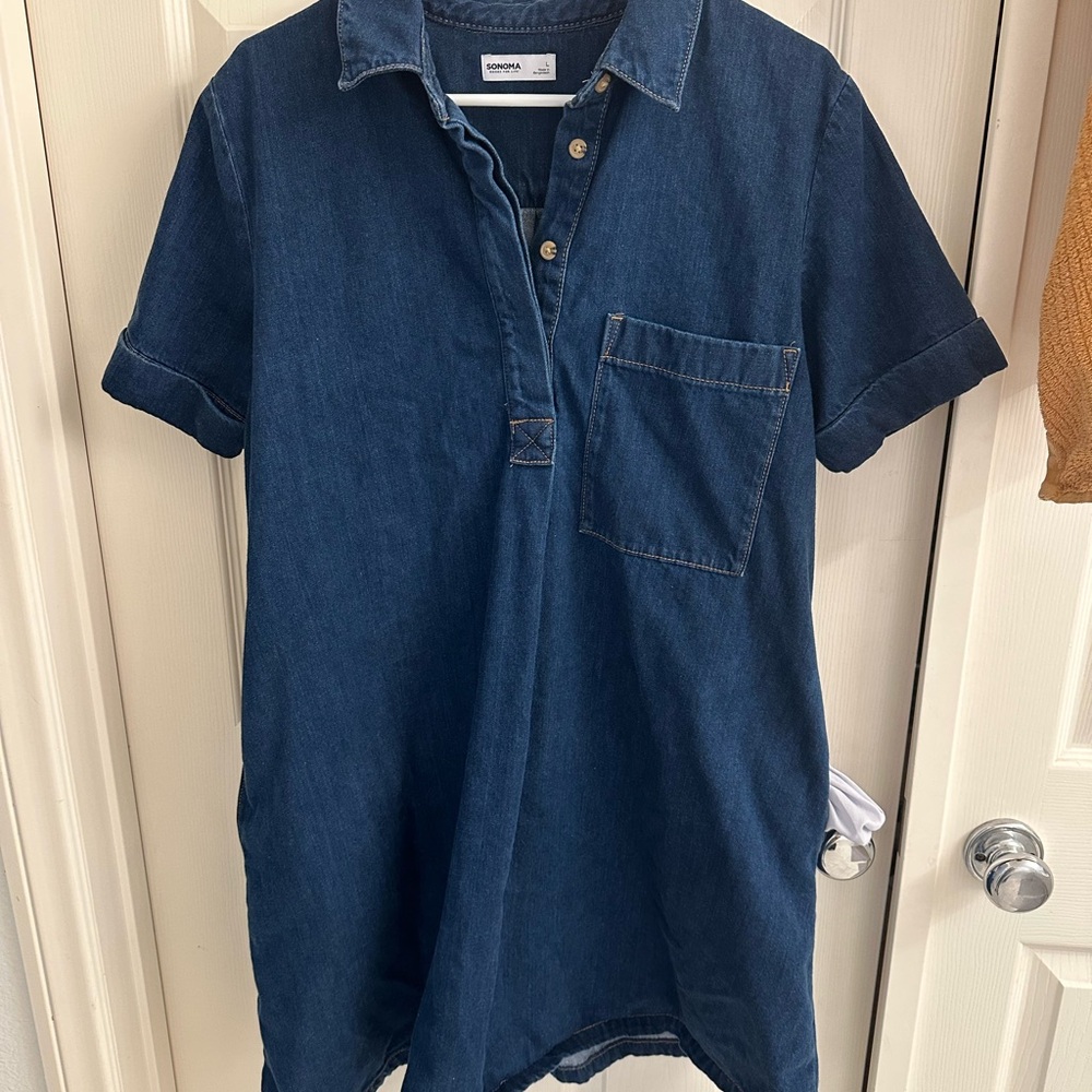 Sonoma Dark Blue Button-Up Denim Dress